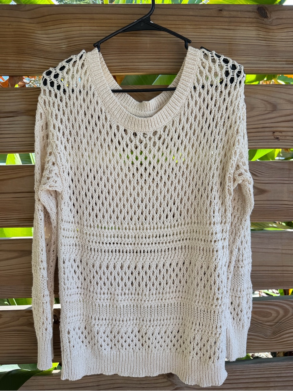 American Eagle Outfitters Cream Open-Knit Scoop Neck Sweater
